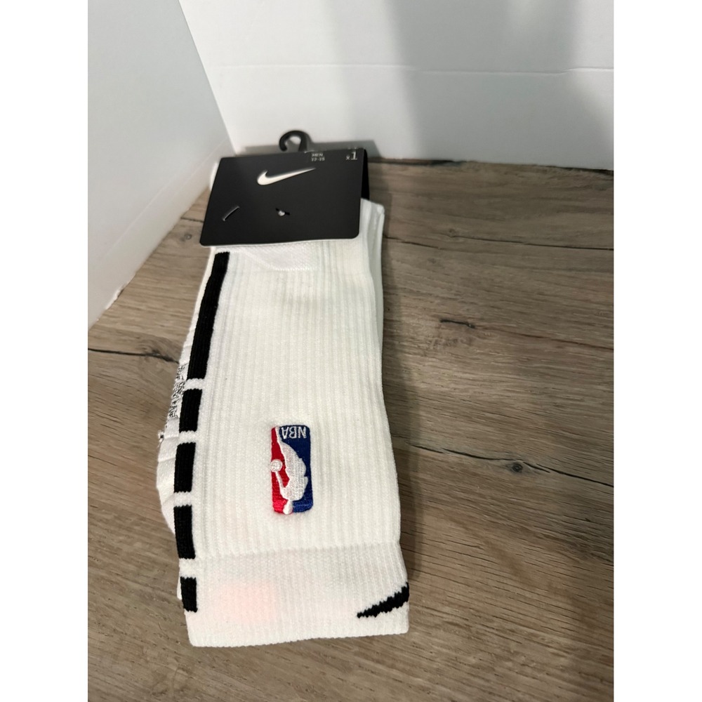 Nike NBA Elite Crew Basketball Socks White Black PSK647-104 Mens XL 12-15